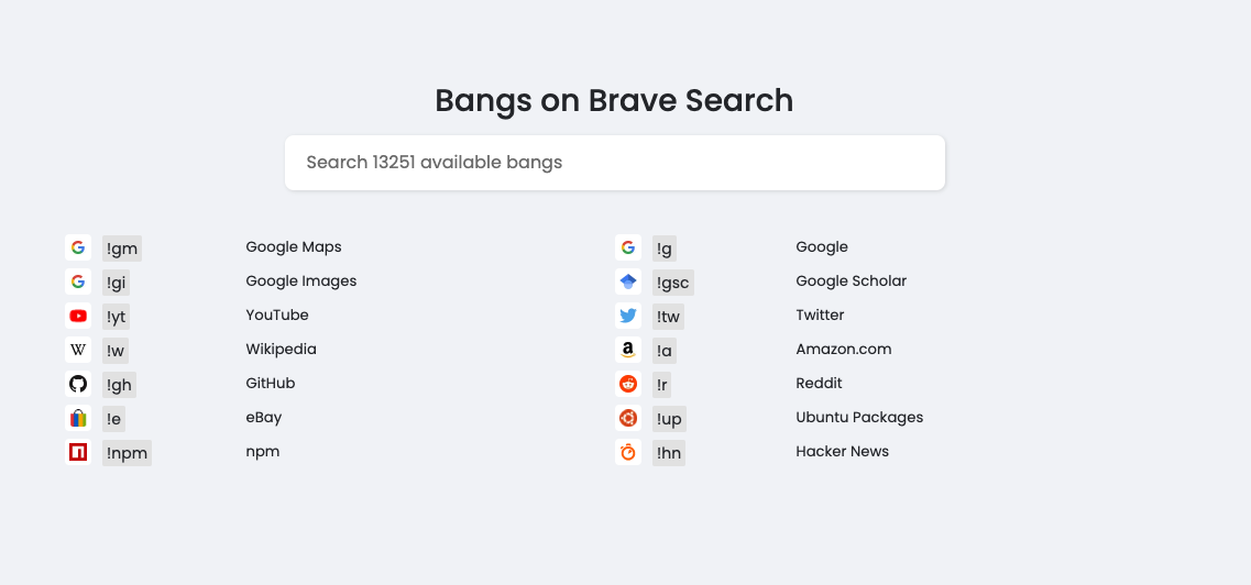 Brave Search bangs screenshot