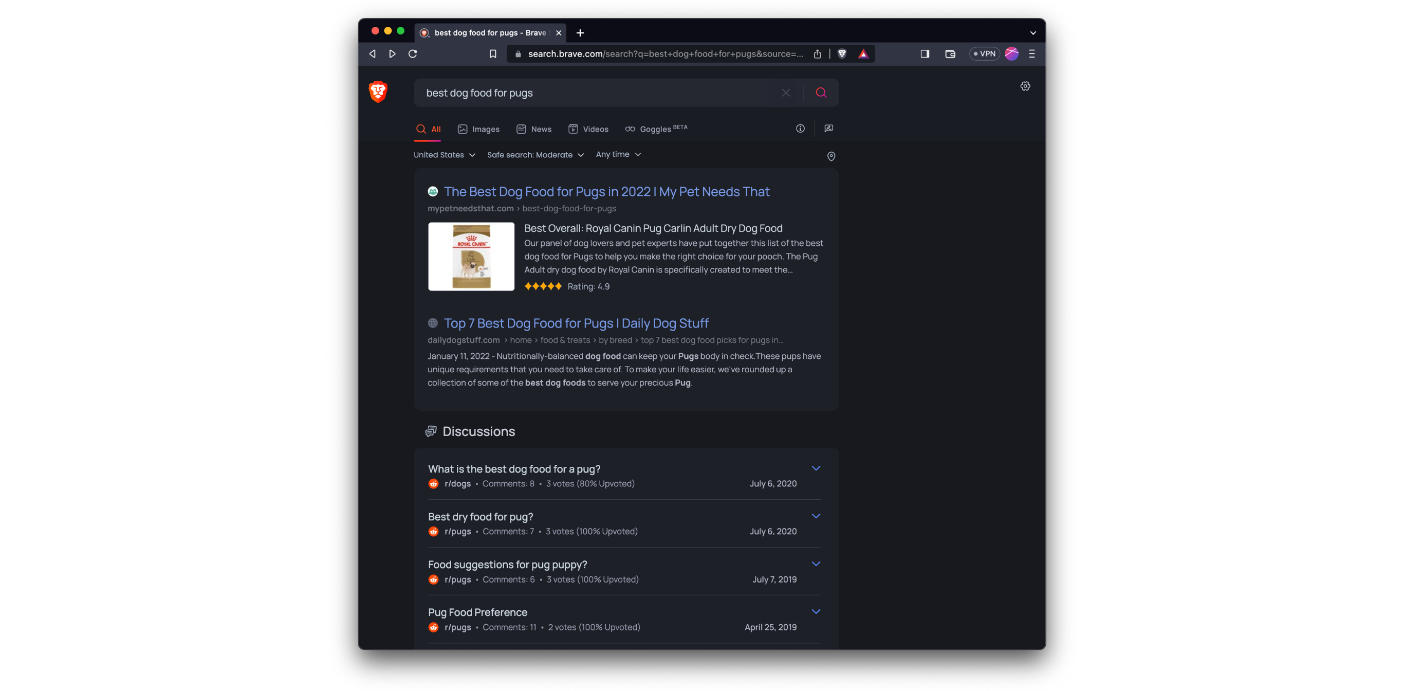 Brave Search Discussions screenshot
